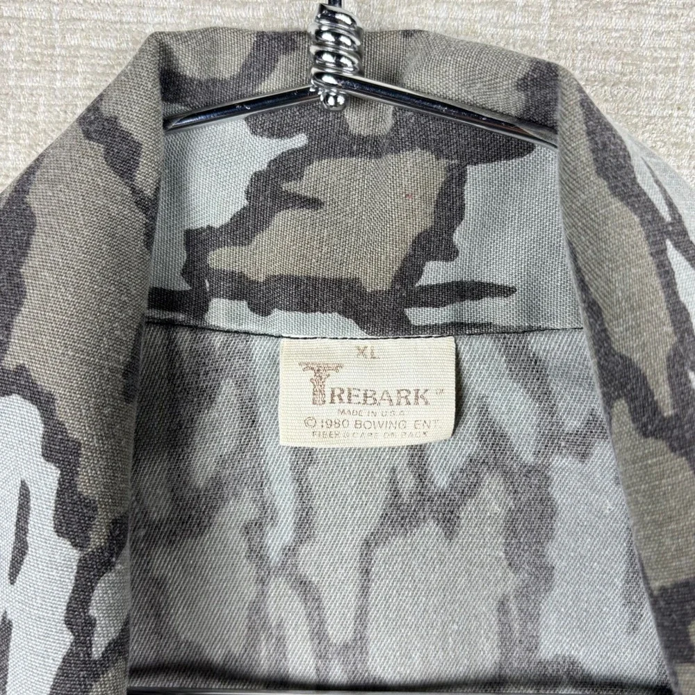 Vintage Trebark Camo Hunting Jacket Mens XL Full Zip Tree Bark Made in USA 1980s